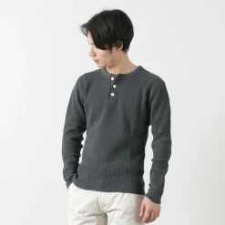 BARNS / BR-3051 Big Waffle Henley Neck Long Sleeve Thermal / T-Shirt