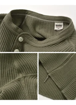 BARNS / BR-3051 Big Waffle Henley Neck Long Sleeve Thermal / T-Shirt