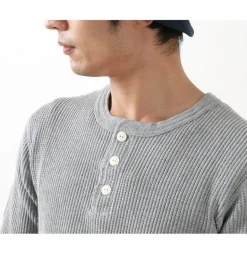 BARNS / BR-3051 Big Waffle Henley Neck Long Sleeve Thermal / T-Shirt
