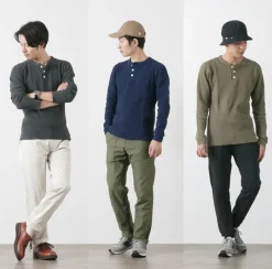 BARNS / BR-3051 Big Waffle Henley Neck Long Sleeve Thermal / T-Shirt