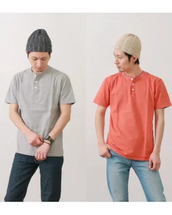 BARNS / BR-8146 Knitsted Henley Neck Short Sleeve Crew Neck T-Shirt