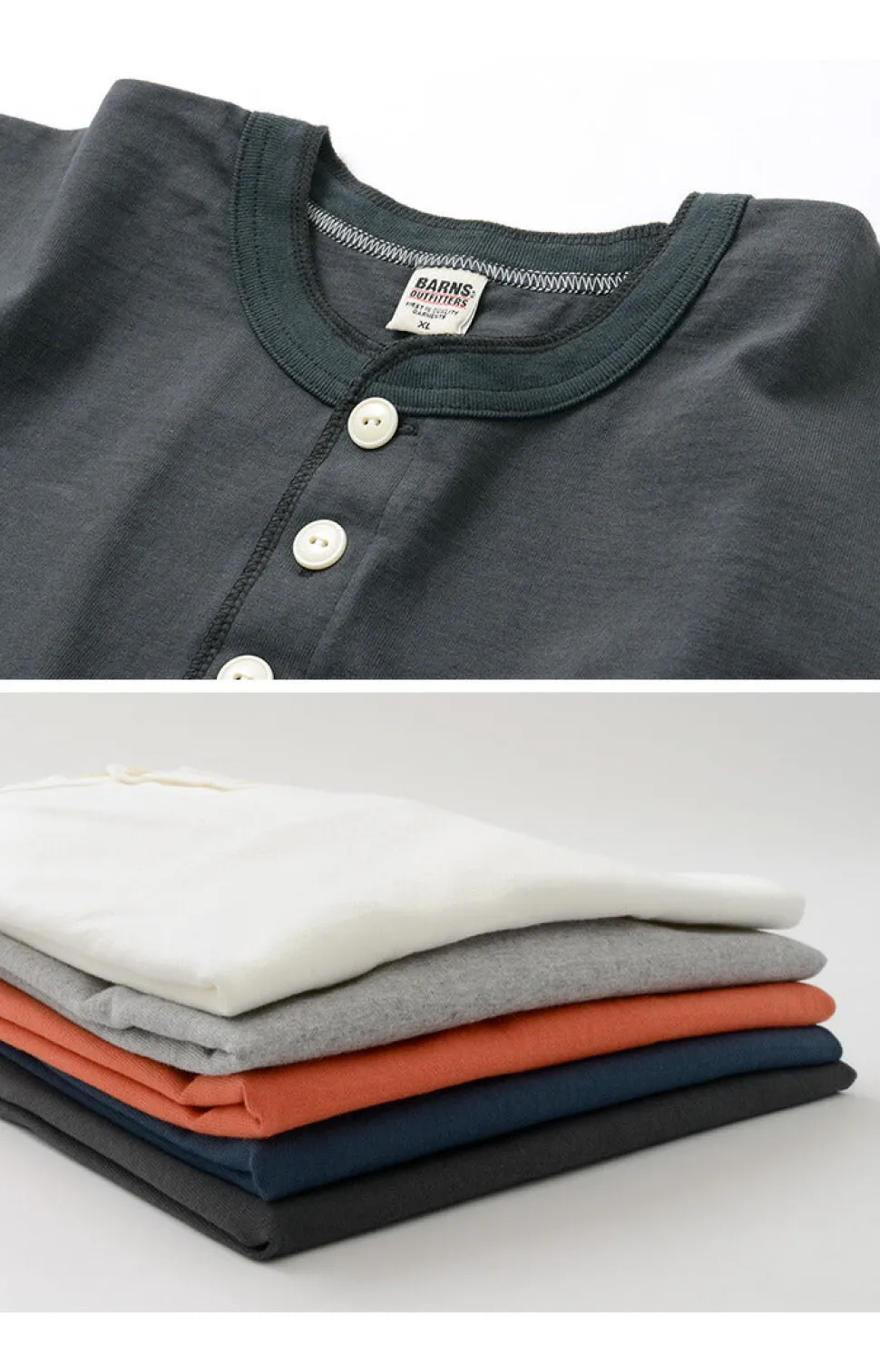 BARNS / BR-8146 Knitsted Henley Neck Short Sleeve Crew Neck T-Shirt