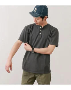 BARNS / BR-8146 Knitsted Henley Neck Short Sleeve Crew Neck T-Shirt