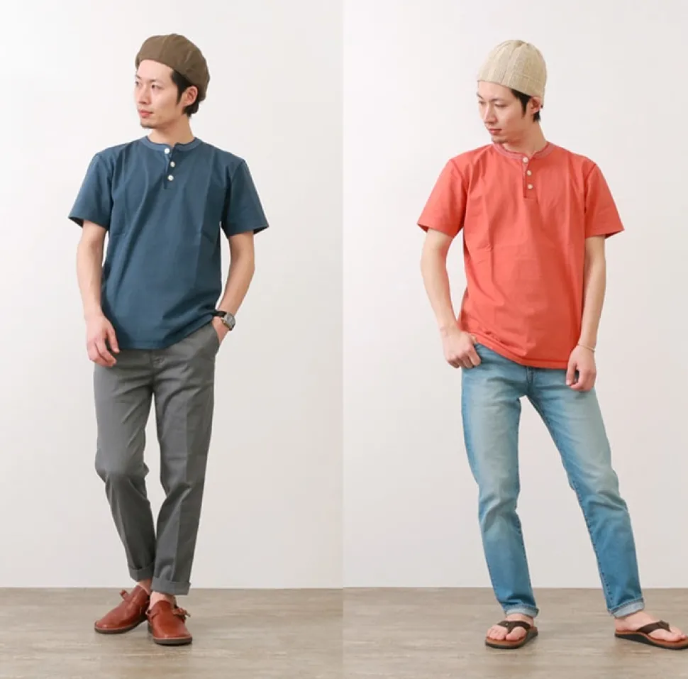 BARNS / BR-8146 Knitsted Henley Neck Short Sleeve Crew Neck T-Shirt