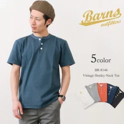 BARNS / BR-8146 Knitsted Henley Neck Short Sleeve Crew Neck T-Shirt