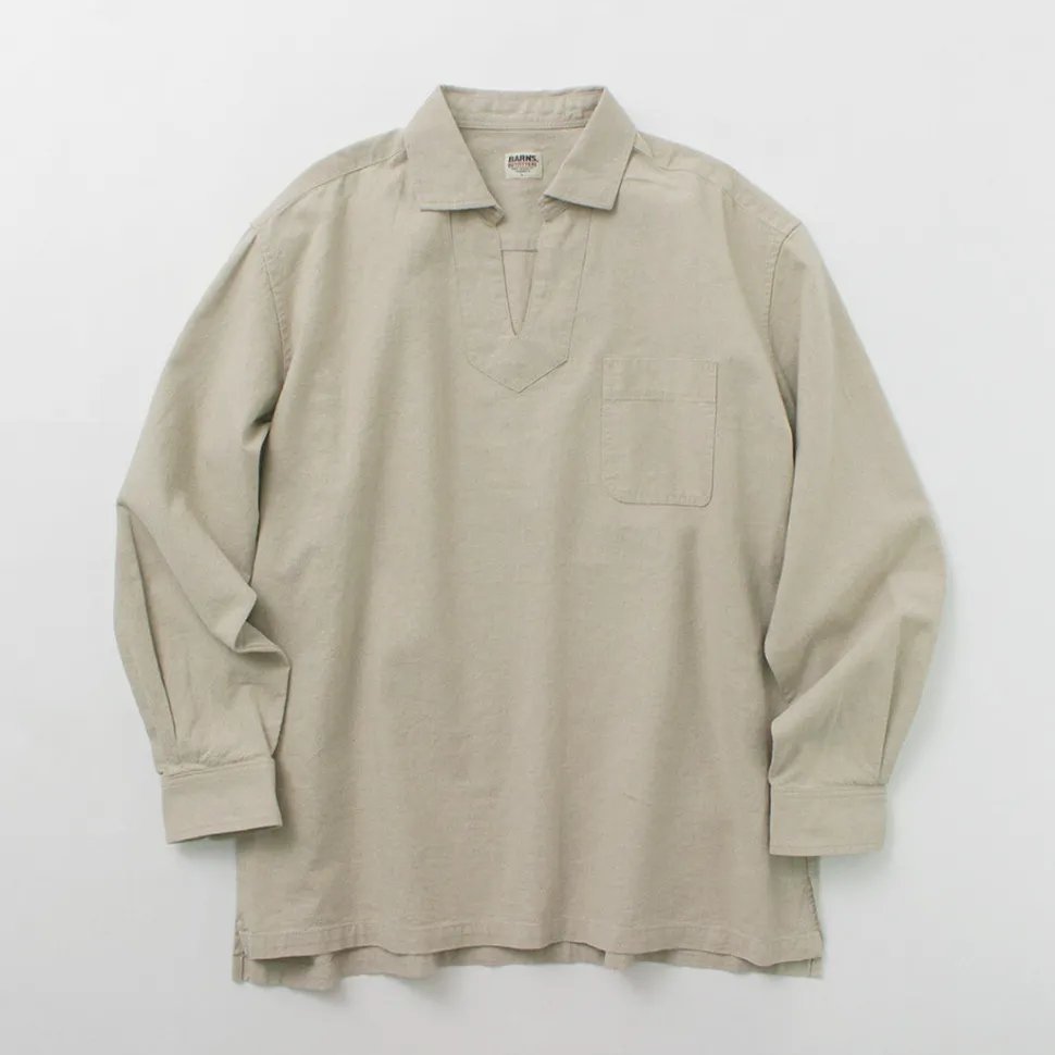 BARNS / Cotton linen skipper button works concho shirt