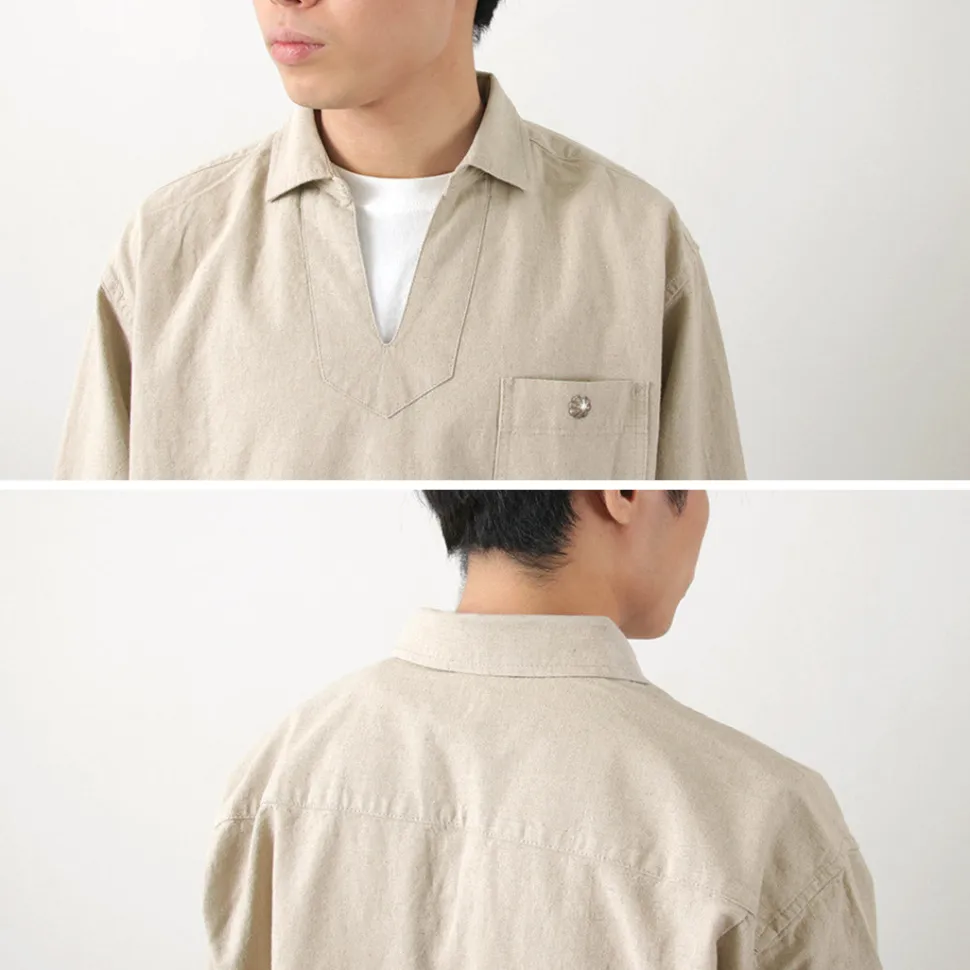 BARNS / Cotton linen skipper button works concho shirt