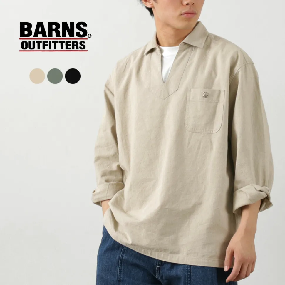 BARNS / Cotton linen skipper button works concho shirt