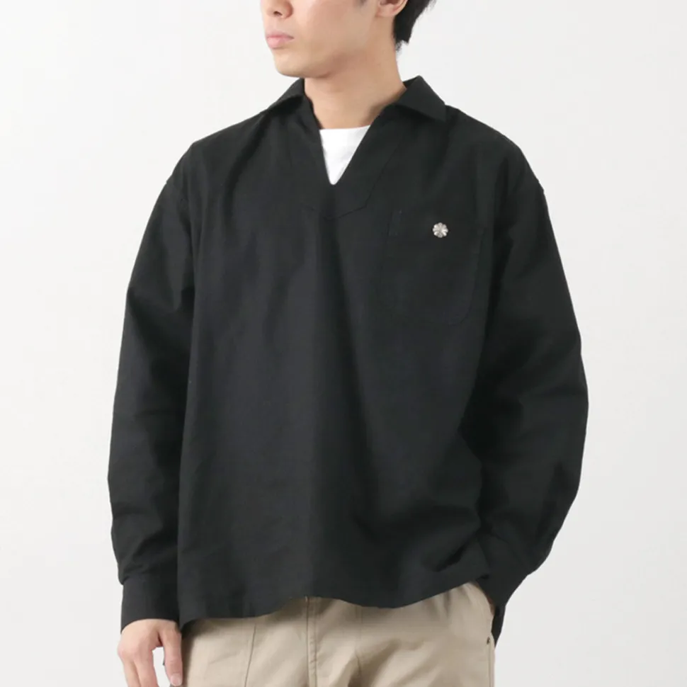 BARNS / Cotton linen skipper button works concho shirt