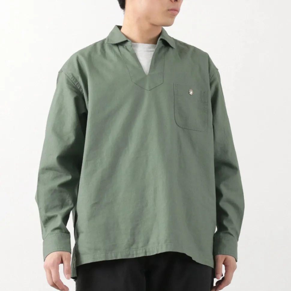 BARNS / Cotton linen skipper button works concho shirt
