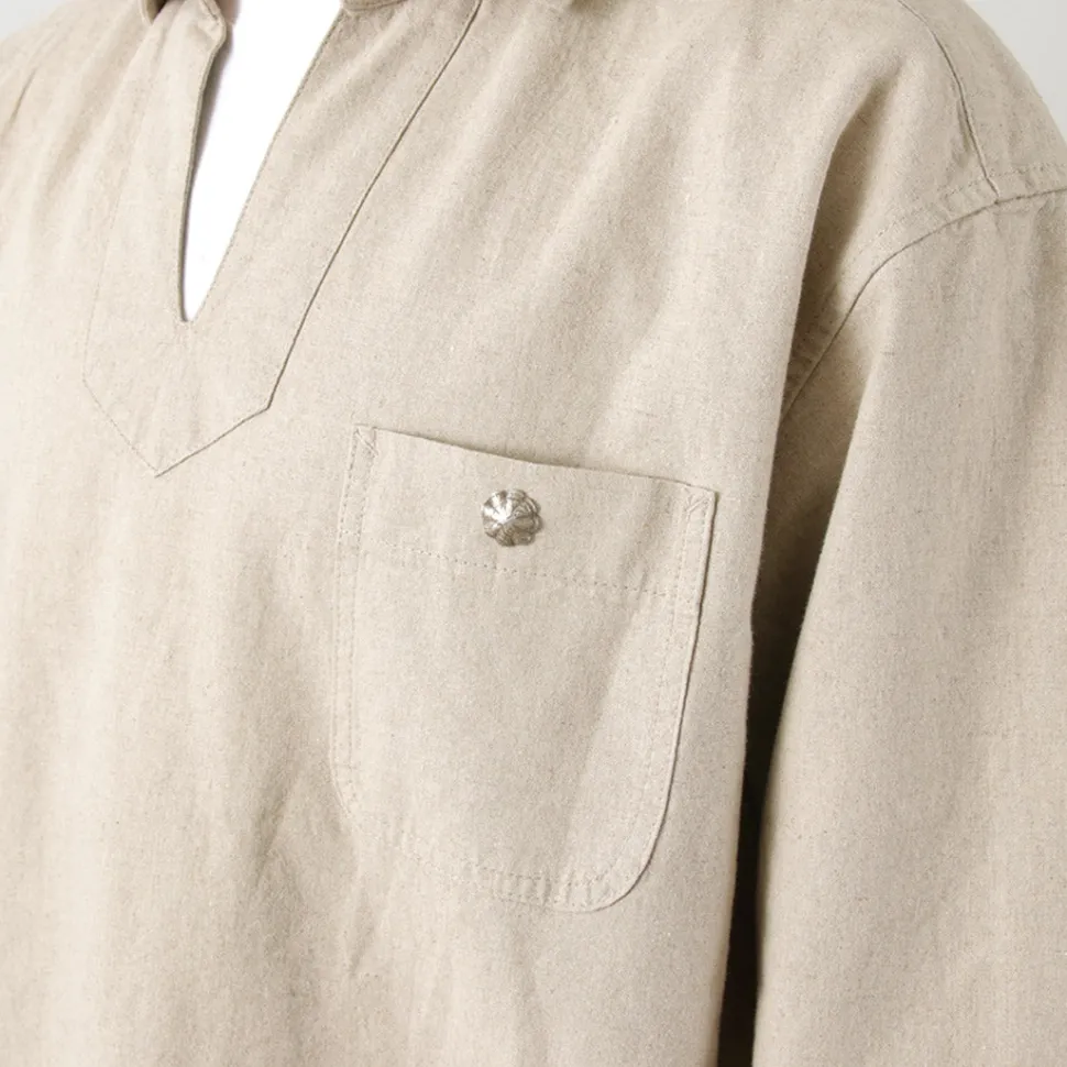 BARNS / Cotton linen skipper button works concho shirt