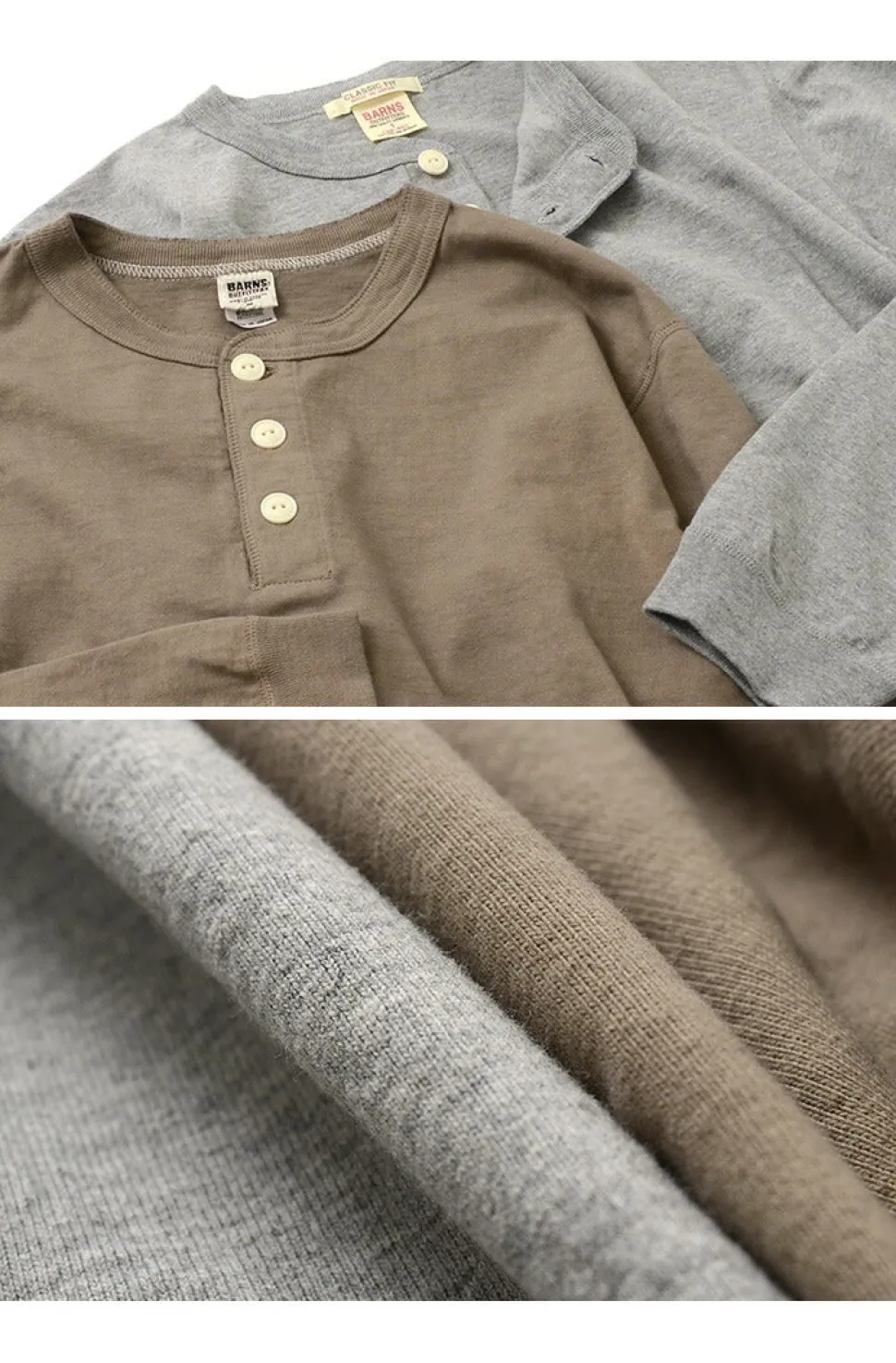 BARNS / COZUN Knit Vintage Long Sleeve Henry Neck T-Shirt