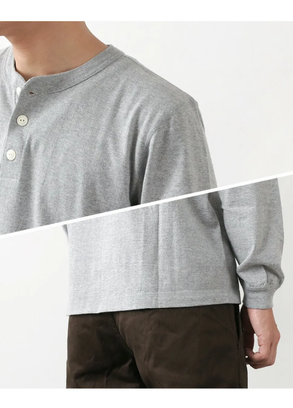 BARNS / COZUN Knit Vintage Long Sleeve Henry Neck T-Shirt
