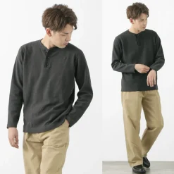 BARNS / Spun Milled Henley Neck Long Sleeve T-Shirt