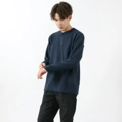 BARNS / Spun Milled Henley Neck Long Sleeve T-Shirt