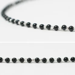 CHALISA T.. / Black onyx beads silver ball chain necklace 925 silver