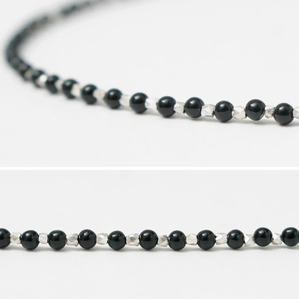 CHALISA T.. / Black onyx beads silver ball chain necklace 925 silver