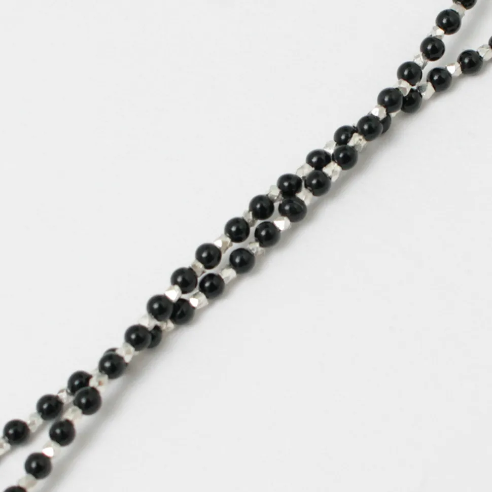 CHALISA T.. / Black onyx beads silver ball chain necklace 925 silver