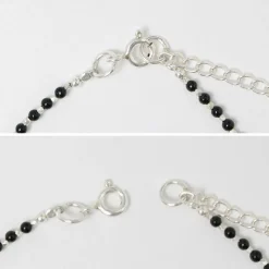 CHALISA T.. / Black onyx beads silver ball chain necklace 925 silver
