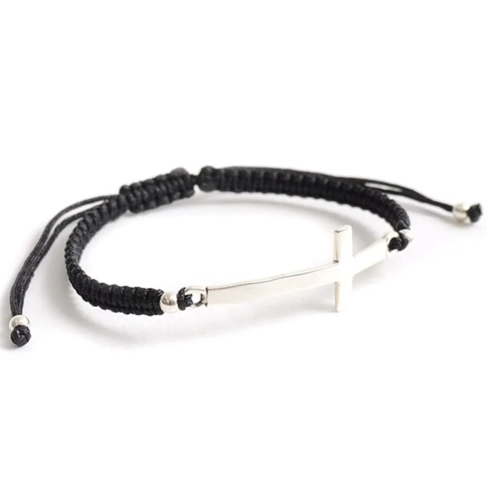 CHALISA T.. / Flatt Silver Cross Notched Cord Bracelet