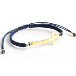 CHALISA T.. / Flatt Silver Cross Notched Cord Bracelet