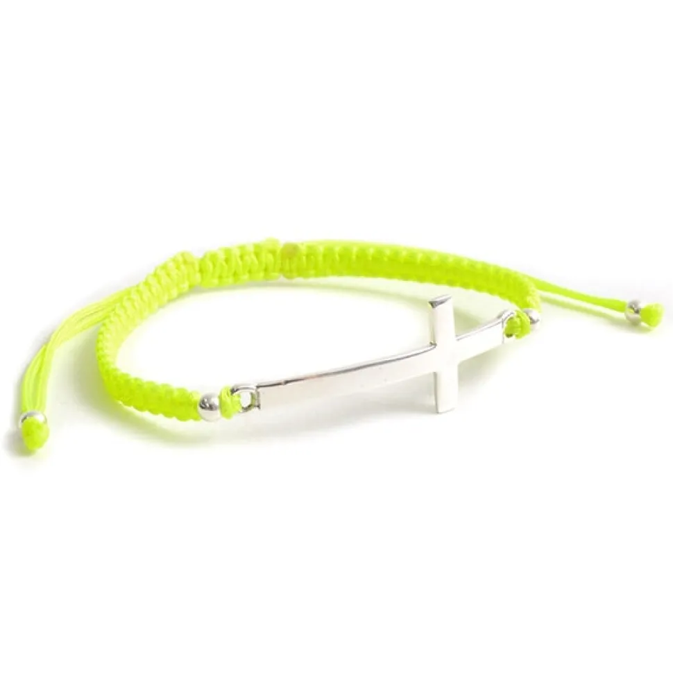 CHALISA T.. / Flatt Silver Cross Notched Cord Bracelet