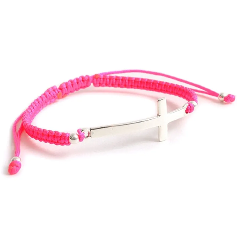 CHALISA T.. / Flatt Silver Cross Notched Cord Bracelet