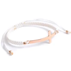 CHALISA T.. / Flatt Silver Cross Notched Cord Bracelet