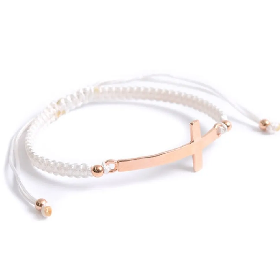 CHALISA T.. / Flatt Silver Cross Notched Cord Bracelet