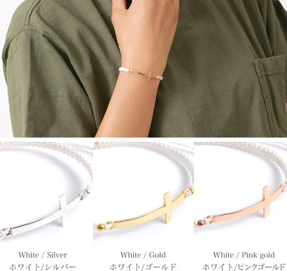 CHALISA T.. / Flatt Silver Cross Notched Cord Bracelet