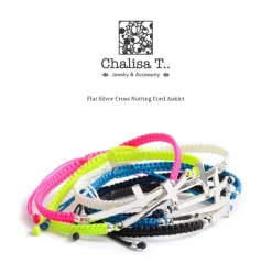 CHALISA T.. / Flattened Silver Cross Knotted Cord Anklet