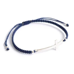 CHALISA T.. / Flattened Silver Cross Knotted Cord Anklet