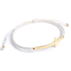 CHALISA T.. / Flattened Silver Cross Knotted Cord Anklet