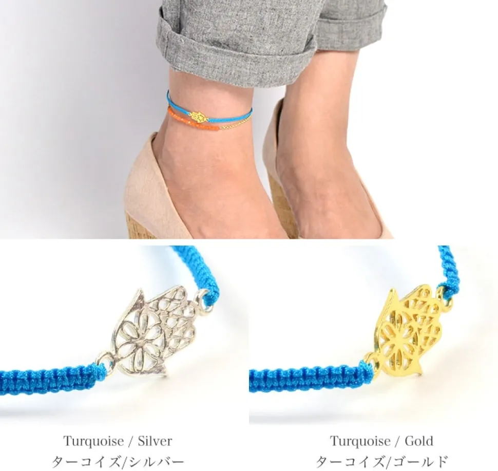 CHALISA T.. / Hamsa Hand Notched Cord Anklet