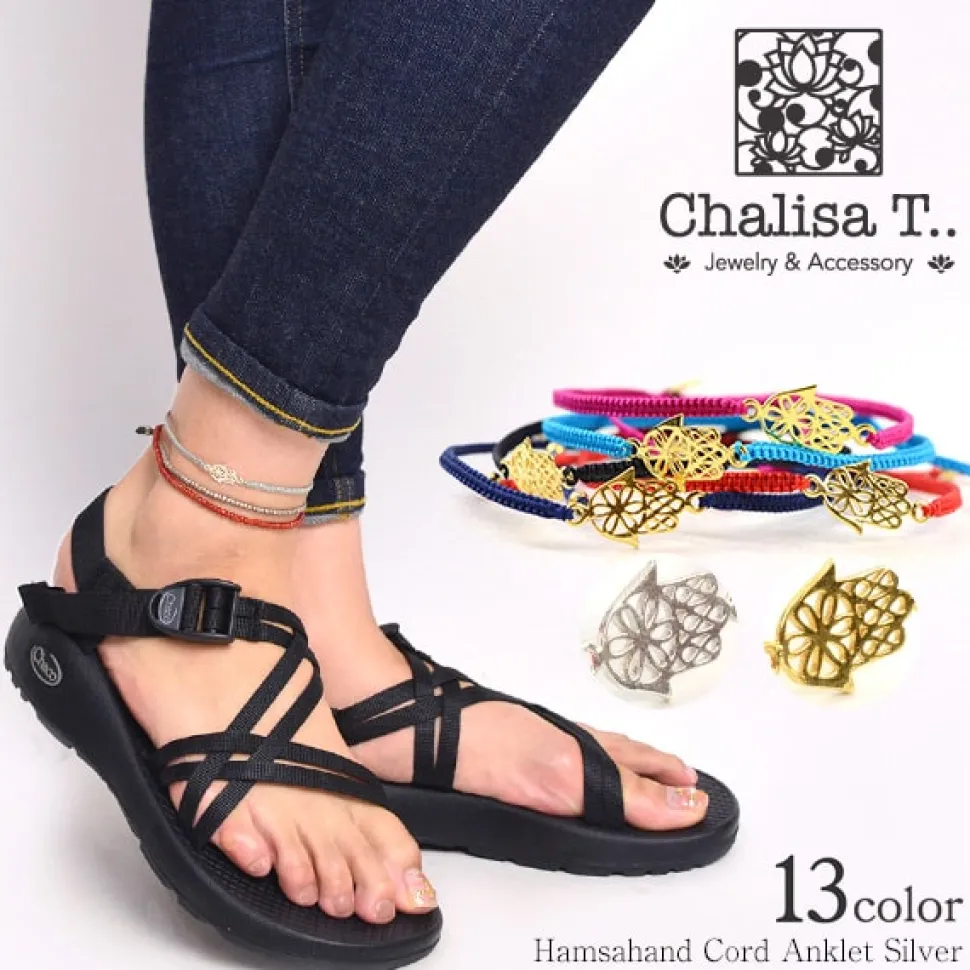 CHALISA T.. / Hamsa Hand Notched Cord Anklet
