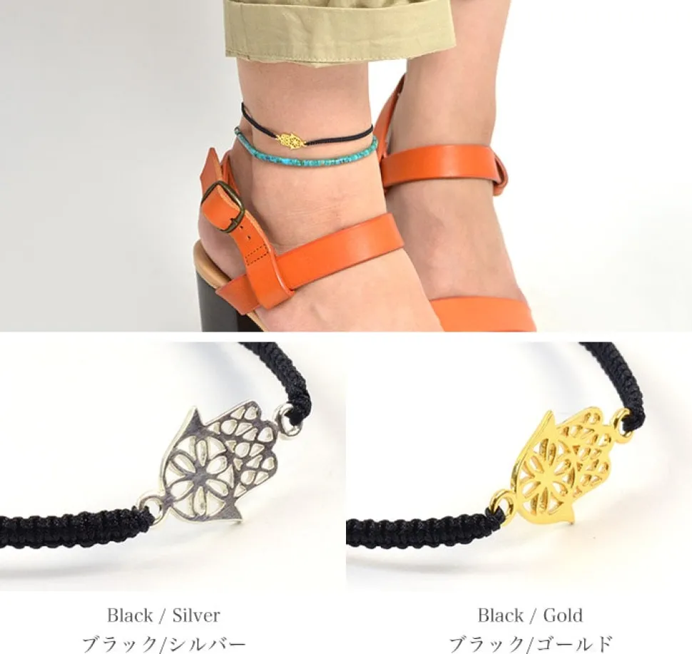 CHALISA T.. / Hamsa Hand Notched Cord Anklet