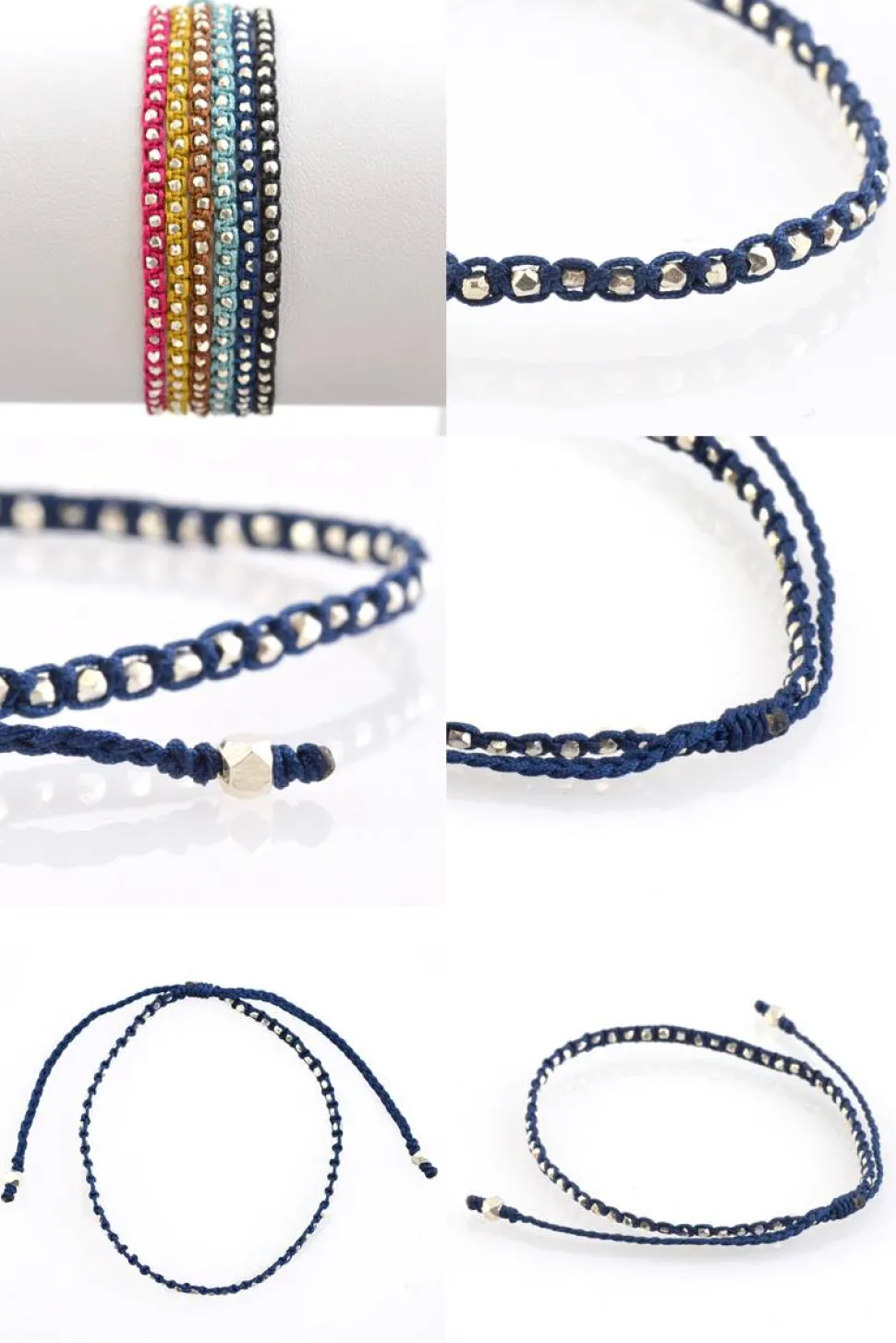 CHALISA T.. / Karen Silver Beaded Notched Cord Bracelet