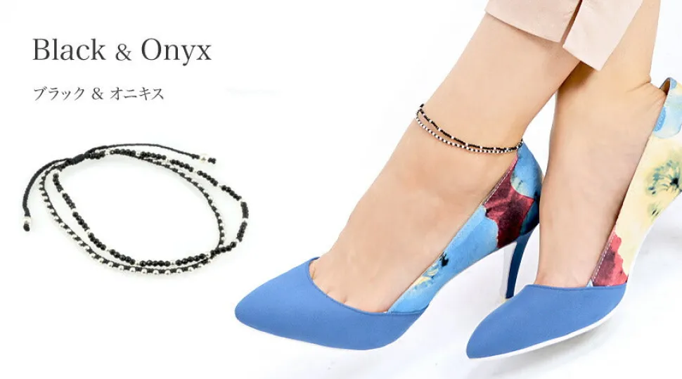 CHALISA T.. / Stone silver bead anklet with knotted cord