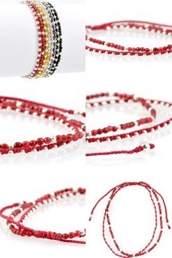 CHALISA T.. / Stone silver bead anklet with knotted cord