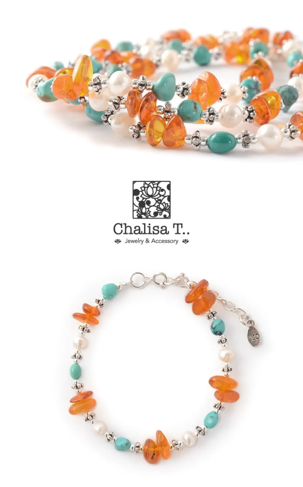 CHALISA T.. / Turquoise Amber Pearl Combi Bracelet
