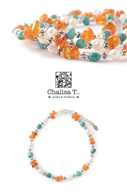 CHALISA T.. / Turquoise Amber Pearl Combi Anklet