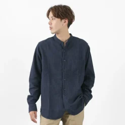 FOB FACTORY / F3485 C/W STRIPE BANDCOLLAR Shirt