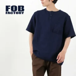 FOB FACTORY / F3493 Indigo waffle T-shirt