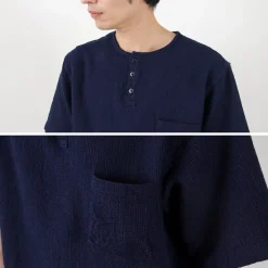 FOB FACTORY / F3493 Indigo waffle T-shirt