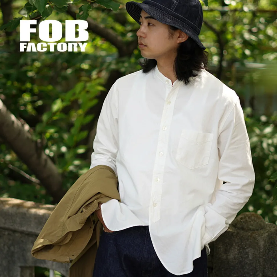 FOB FACTORY / F3429 Long sleeve Ox band collar shirt