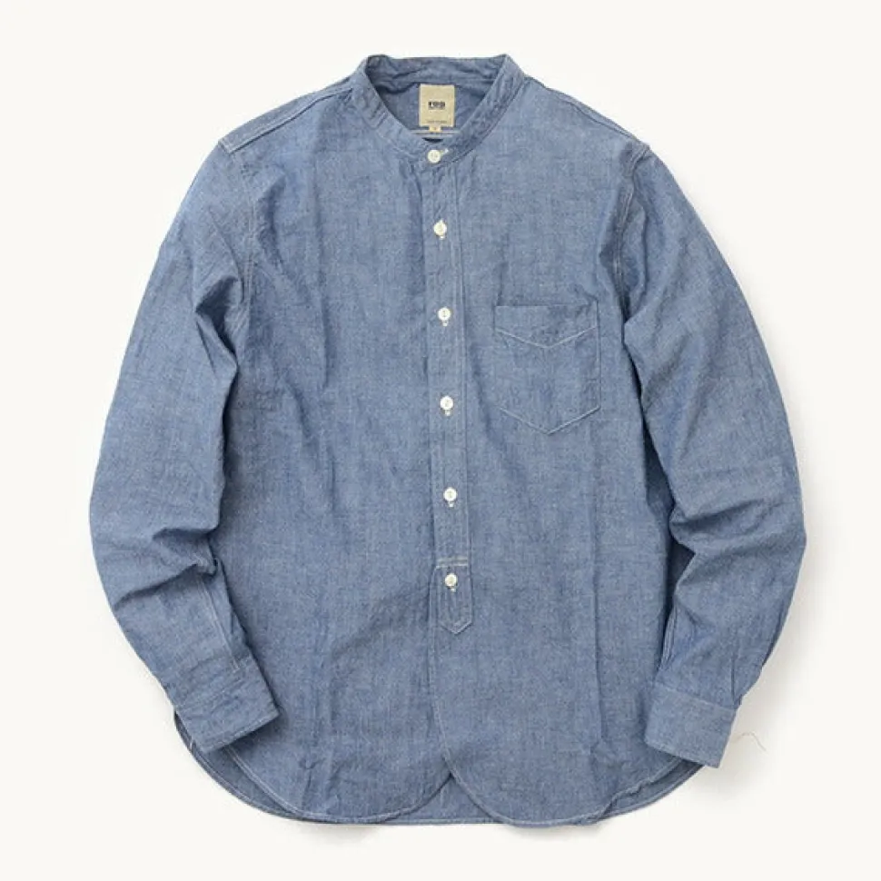 FOB FACTORY / F3428 Selvage chambray band collar shirt/long sleeves