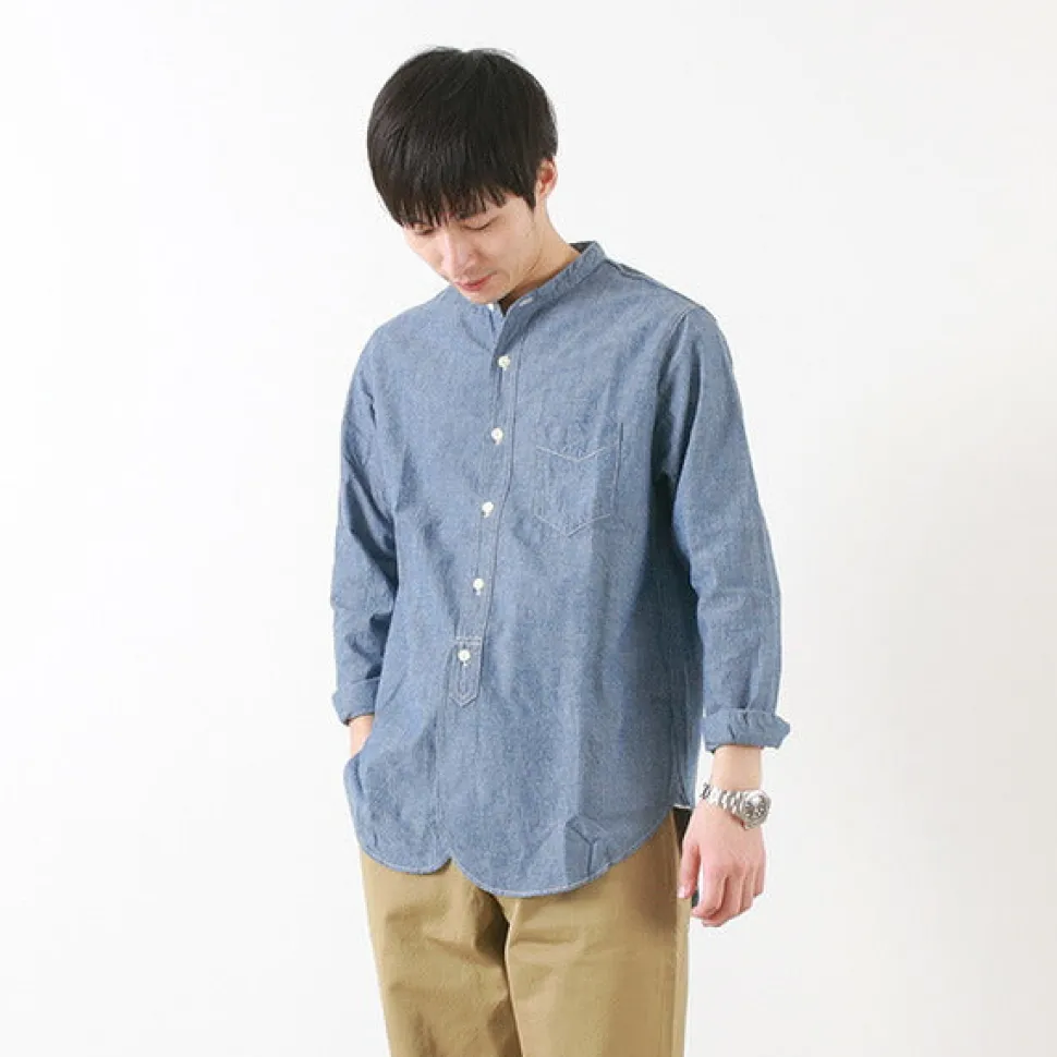 FOB FACTORY / F3428 Selvage chambray band collar shirt/long sleeves
