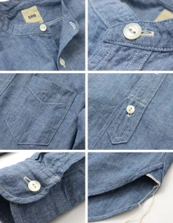 FOB FACTORY / F3428 Selvage chambray band collar shirt/long sleeves