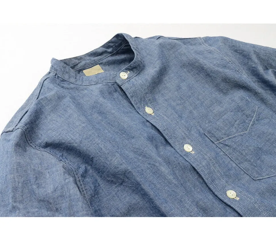 FOB FACTORY / F3428 Selvage chambray band collar shirt/long sleeves