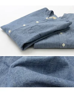 FOB FACTORY / F3428 Selvage chambray band collar shirt/long sleeves